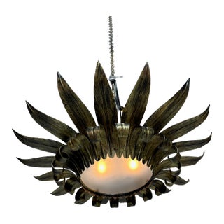 Ornate Spanish 1950s Gilt Metal Ceiling Fixture For Sale