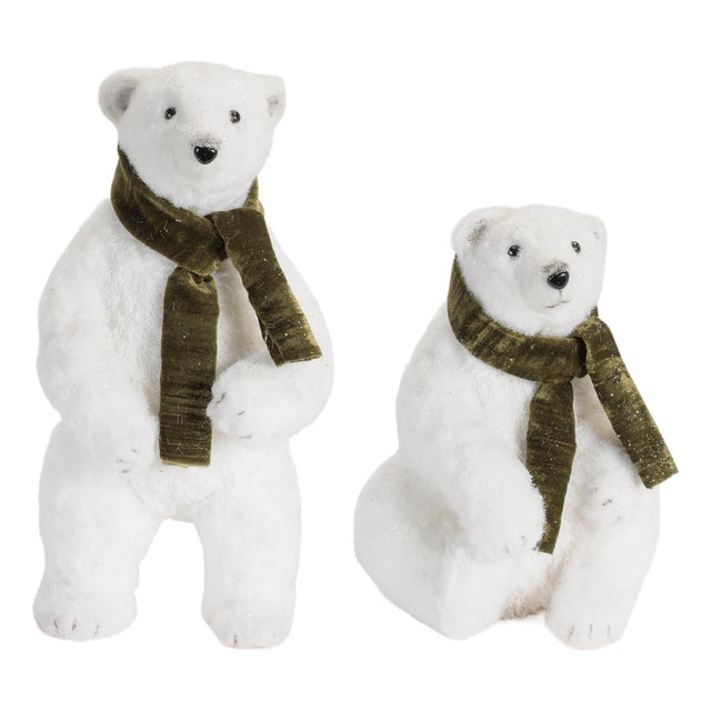 Plush Polar Bear Figurines withGreen Scarves (Set of 2) For Sale