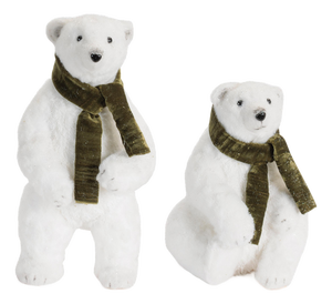 Plush Polar Bear Figurines withGreen Scarves (Set of 2)