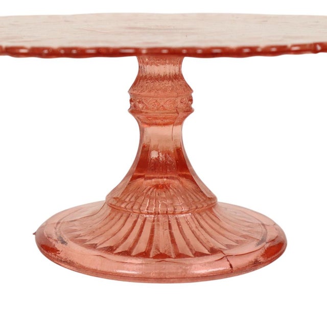 Art Deco Pink Rosaline Glass Cake Plate, 1930s For Sale - Image 4 of 14