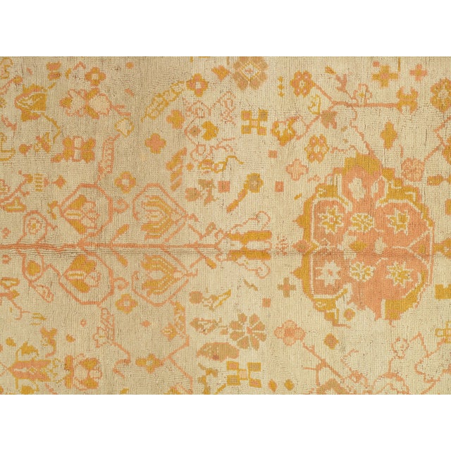Antique Oushak Carpet, Handmade Oriental Rug, Pale Blue Green, Yellow, Coral Rug For Sale - Image 18 of 18