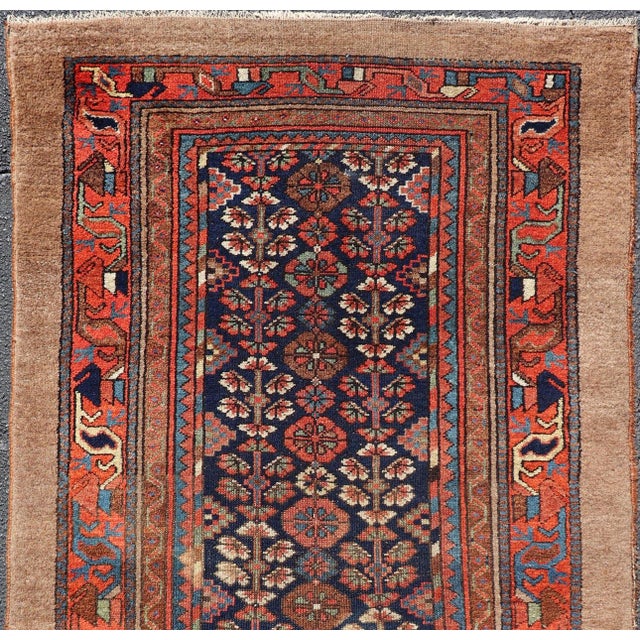 Antique Persian Kurdish Rug With Diamond Medallion and Deep Navy Field 3'8 X 6'10 For Sale - Image 4 of 13