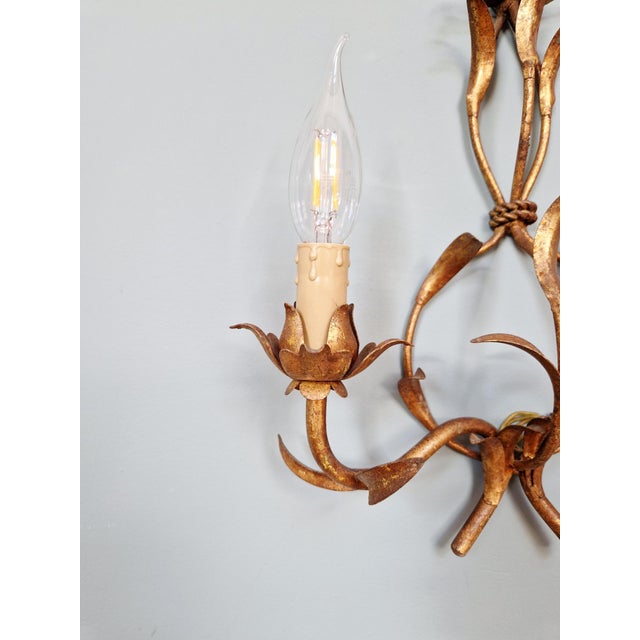 Gold Floral Wall Sconces in Gilt Metal, Italy, 1960, Set of 2 For Sale - Image 8 of 14
