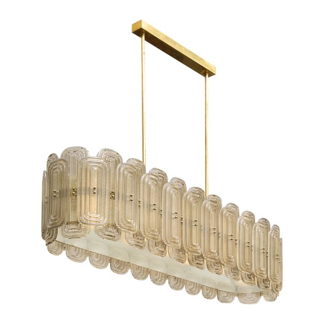 Modern Venetian Glass Chandelier, Murano, Italy, Smoked Glass and Brass For Sale - Image 3 of 9