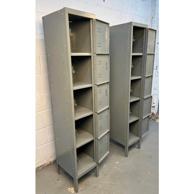 Late 20th Century Late 20th Century Pair of Two Tall Industrial Lockers For Sale - Image 5 of 15