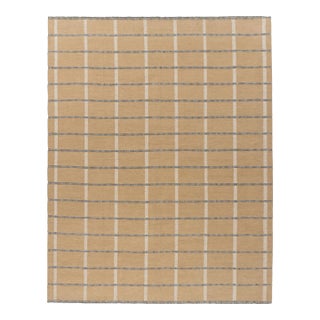 Beige Plaid Indoor Outdoor Polyester Rug, 9' X 12' For Sale