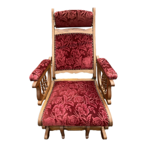 1910s Victorian Platform Rocker With Glider Foot Rest and Adjustable Headrest