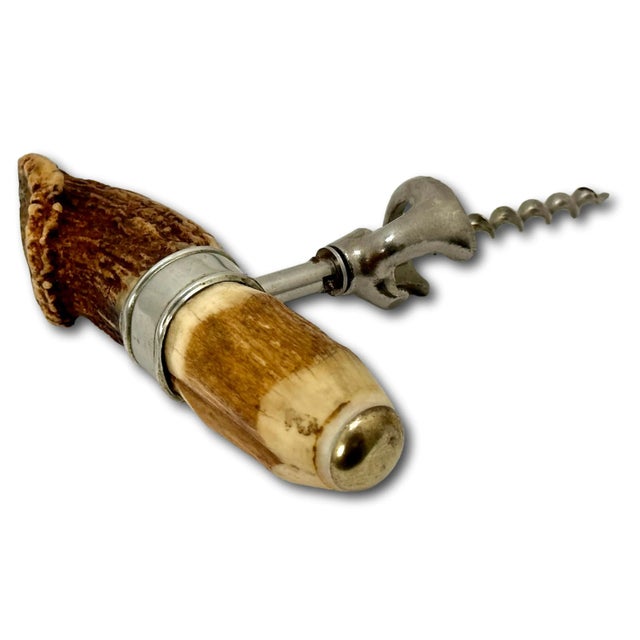 Unusual Vintage 1930s Germany Black Forest Wine Corkscrew & Bottle Opener Combo With Stag Horn Antler Handle For Sale In Boston - Image 6 of 12