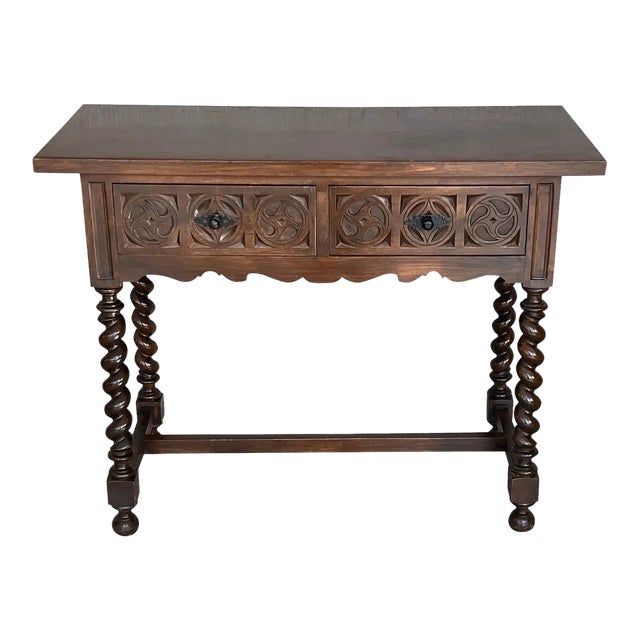 Early 20th Century Spanish Carved Console Table With Turned Legs For Sale