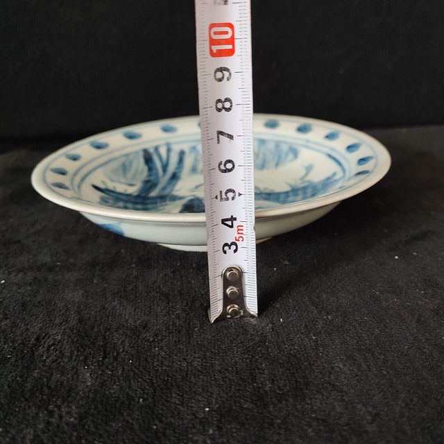 Chinese Ceramic Plate,Blue and White Porcelain Plate Hand Painted Figures Story Pattern For Sale - Image 9 of 10