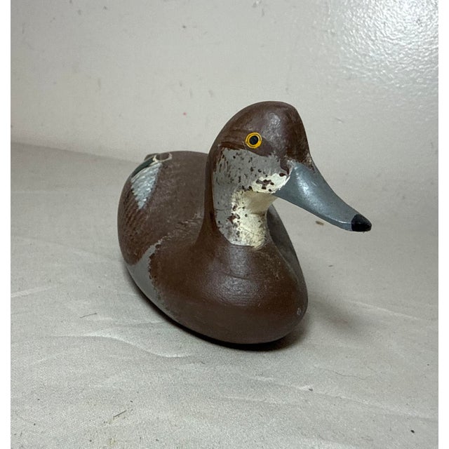 1980s Vintage 1983 Hand Carved Wood Clarence Bauer Miniature Duck Decoy Sculpture For Sale - Image 5 of 9