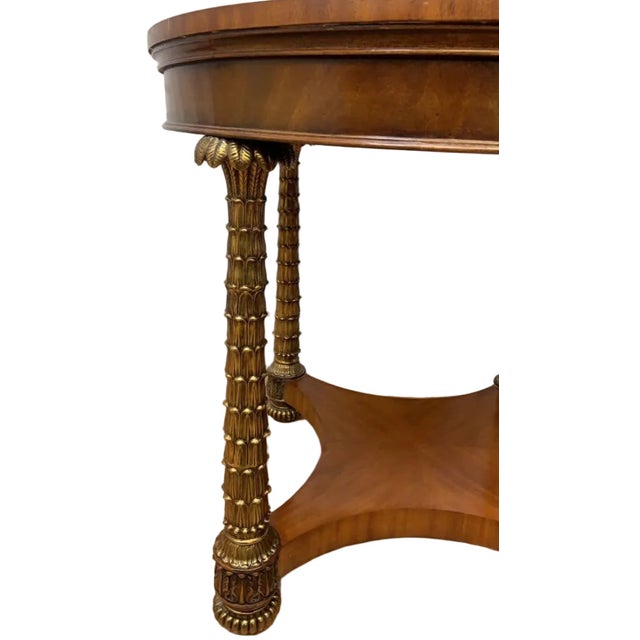 Wood Hollywood Regency Round Brass Palm Tree Legs Accent Table by Maitland Smith For Sale - Image 7 of 9