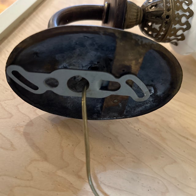Old Lights On is pleased to offer this vintage brass wall sconce with vintage gas shade. It is wired and ready to install....