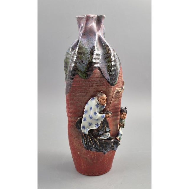 Meiji Japanese Sumida Gawa Vase in Lavender Flambé by Ban-Ni, Sage and Karako, 1900 For Sale - Image 10 of 14
