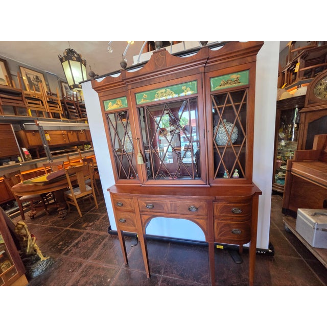 American Antique Federal Style Mount Vernon Mahogany China Cabinet Bookcase 1920s For Sale - Image 3 of 18