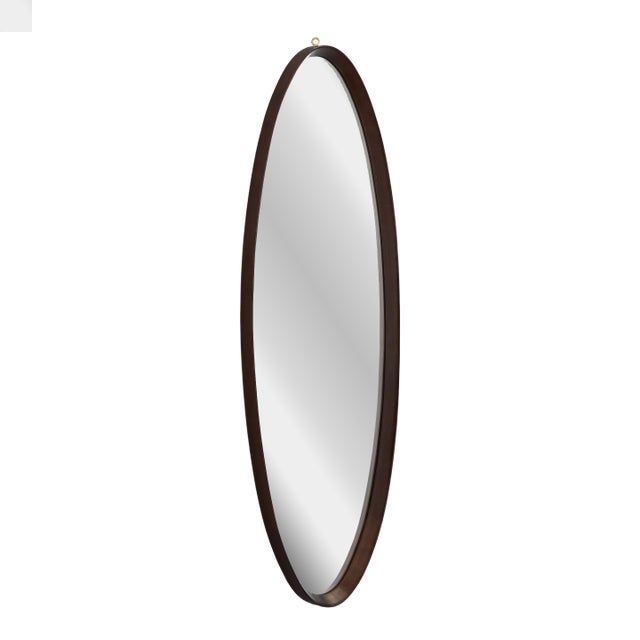 Italian Mid-Century Walnut Oval Mirror For Sale