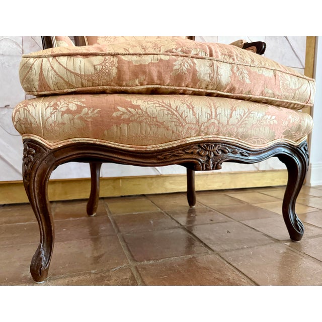 Antique Louis XV Style Bergère With a Carved Wood Frame, Upholstered Back, Outscrolled Arms & Cabriole Legs For Sale In San Antonio - Image 6 of 12