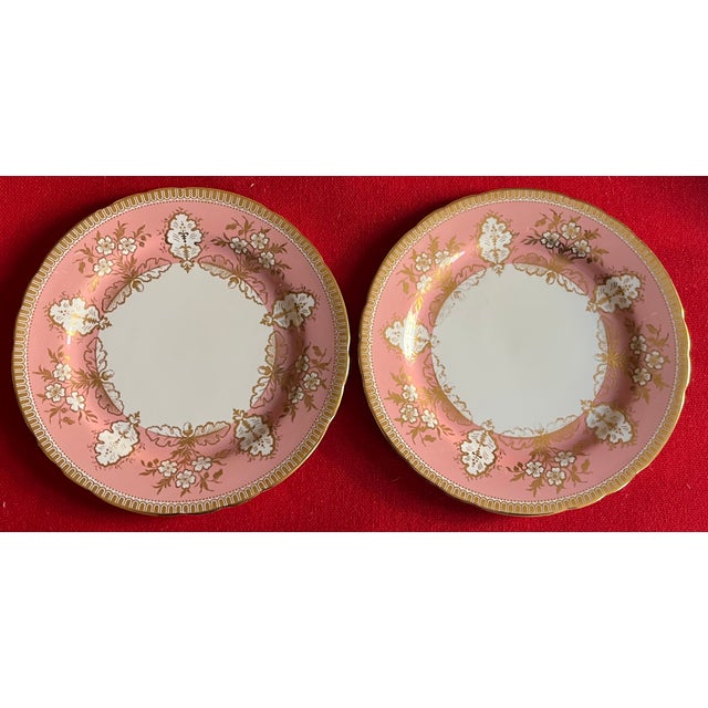 Aynsley Pink & Gold Foliage English Bone China Porcelain 8 3/8" Plates - Set of 12 For Sale In New York - Image 6 of 11