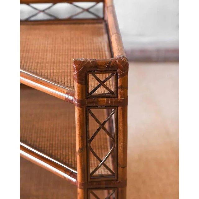 Bamboo and Wicker Étagère with Leather Bindings, Set of 2 For Sale - Image 4 of 6