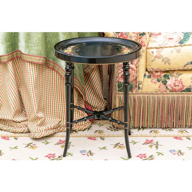 Early 20th Century Oval Ebonzied Polychrome Tray-Top Side Table For Sale In New York - Image 6 of 6