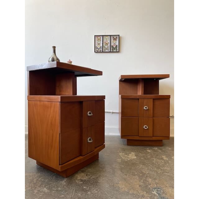 Restored Pair of "Titan" Nightstands by Kent Coffey For Sale - Image 9 of 12