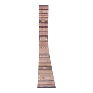 1970s Vintage Turkish Oushak Kilim Runner - Stair Tread 2'1'' X 21'5'' For Sale