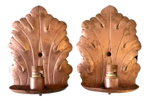 1940s Hector Aguilar Style Vintage Copper Electric Wall Sconces