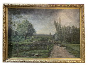 Large Countryside Landscape, 19th Century, Painting on Canvas, Framed