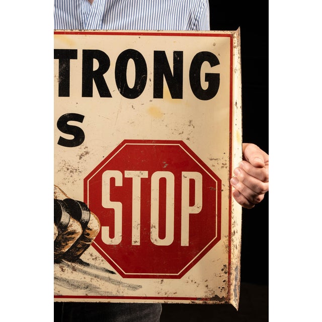 Vintage Armstrong Tires Double-Sided Tin Flange Service Station Sign For Sale - Image 11 of 11