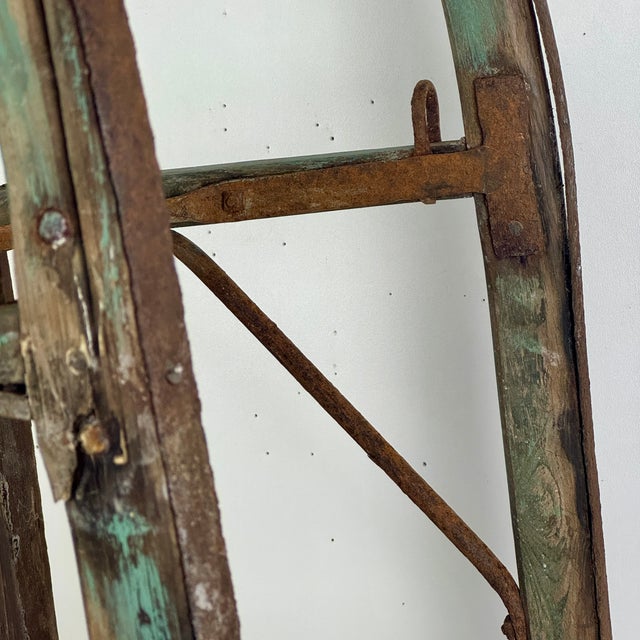 Rare & Marvelous 19th Century Primitive Hand Hewed & Forged Wood & Iron Sled, in Green & Red For Sale - Image 14 of 16