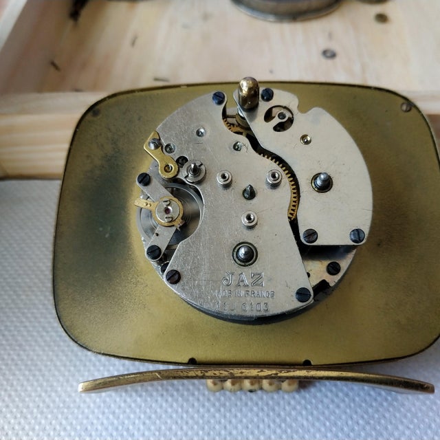 Metal Mechanical Mid-Century Jaz Old French Vintage Wind-Up Alarm Clock For Sale - Image 7 of 8