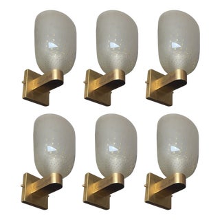 1980s Italian Campana Glass Sconces With Gold Circle Detail - Set of Six For Sale