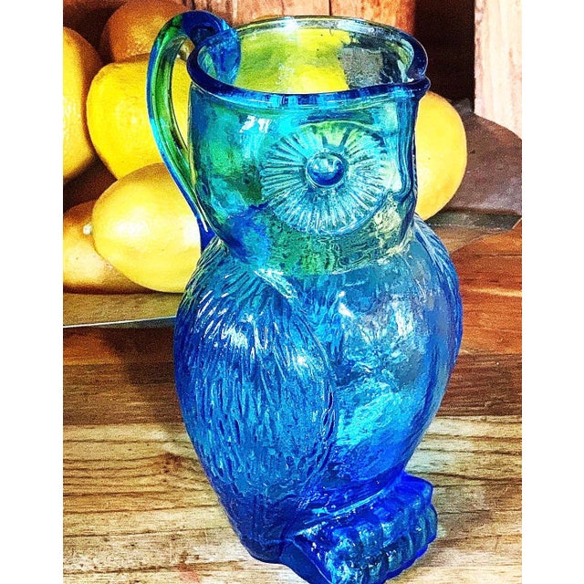 Vintage MidCentury Kanawha Glass Company Blue Owl Pitcher Chairish