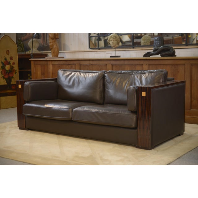 Minimalist Sofa in Leather and Macassar Ebony, 1980s For Sale - Image 15 of 15