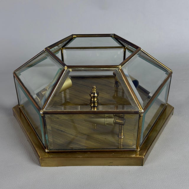Metal Vintage Hexagonal Brass Ceiling Lamp with Beveled Glass, 1970s For Sale - Image 7 of 10