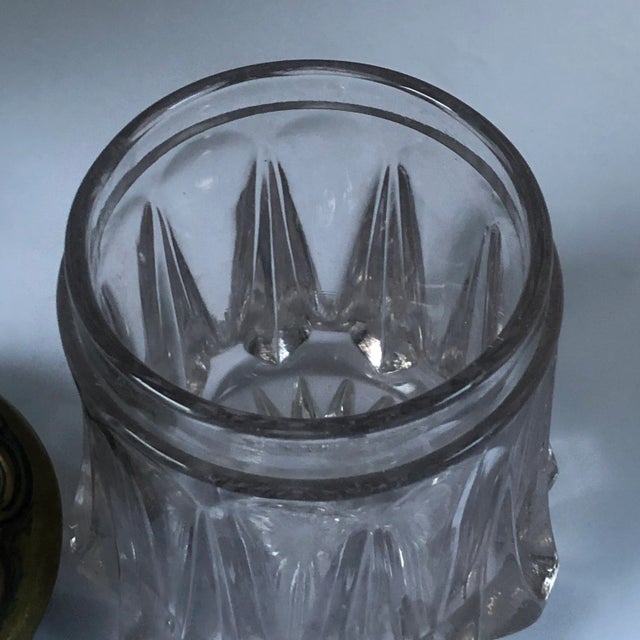 Metal Antique Art Nouveau Heavy Glass Ornate Floral Brass Lid Humidor Jar For Sale - Image 7 of 12