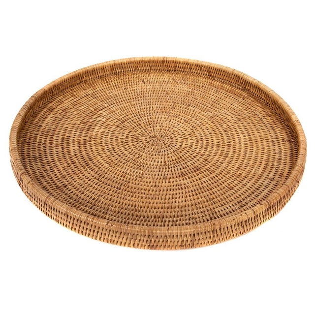 Artifacts Rattan Round Serving / Ottoman Tray in Honey Brown - 19" For Sale In Houston - Image 6 of 6