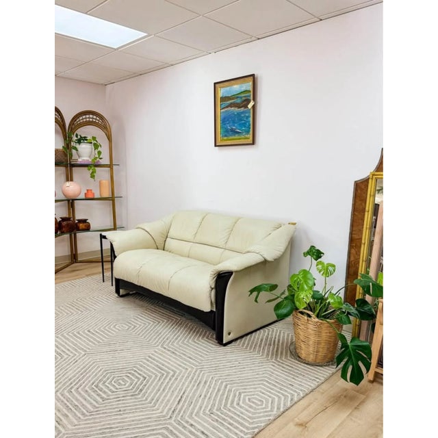 Ekornes Collection Stressless Oslo Loveseat, Cream Color Genuine Leather For Sale - Image 10 of 10