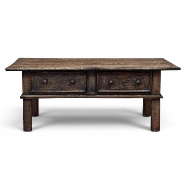 French Country 18th Century Rustic Country French Solid Oak Coffee Table For Sale - Image 3 of 18