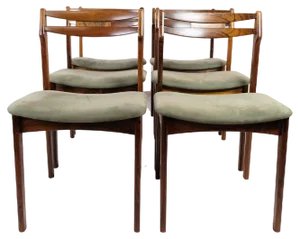 Rosewood and Green Fabric Dining Chairs, 1960s, Set of 6