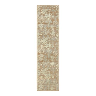 Contemporary Block Print Floral Natural Silk Runner by Rug & Kilim, India For Sale