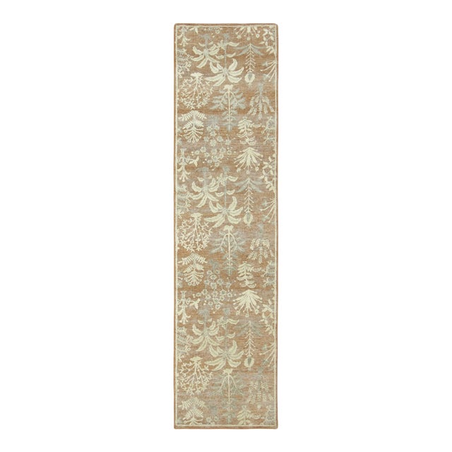 Contemporary Block Print Floral Natural Silk Runner by Rug & Kilim, India For Sale