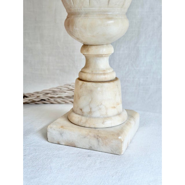 Vintage Italian Carved Alabaster Table Lamp With Linen Shade For Sale In Washington DC - Image 6 of 10