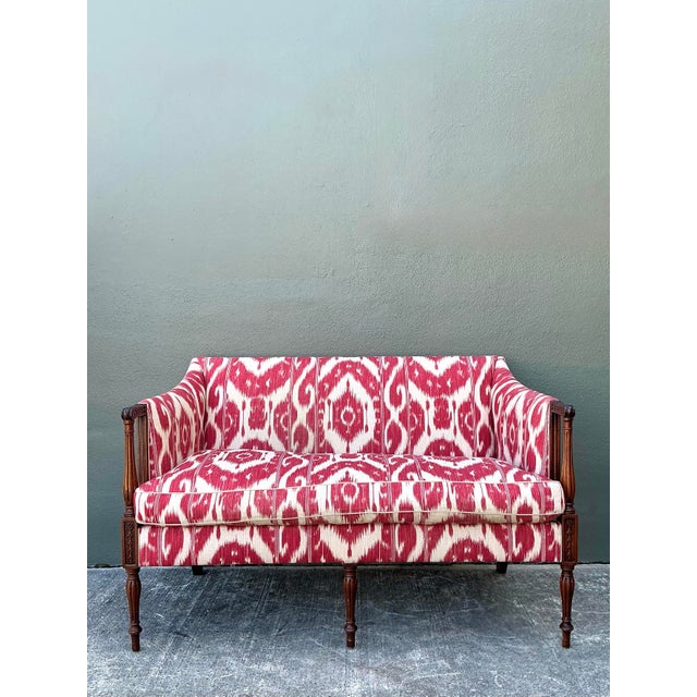 Vintage Ikat Print Georgian Loveseat For Sale - Image 4 of 12