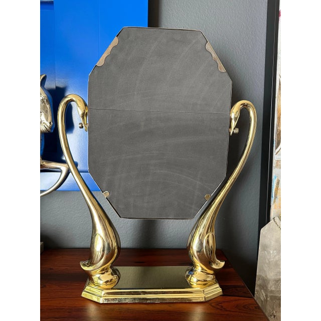 Art Nouveau Style Brass Vanity Mirror With Swan Motif For Sale - Image 12 of 12