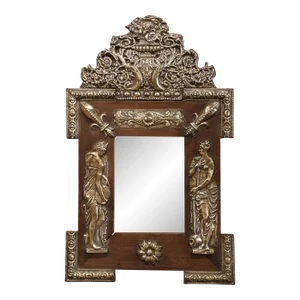 19th Century French Napoleon III Repousse Brass and Pine Wall Mirror