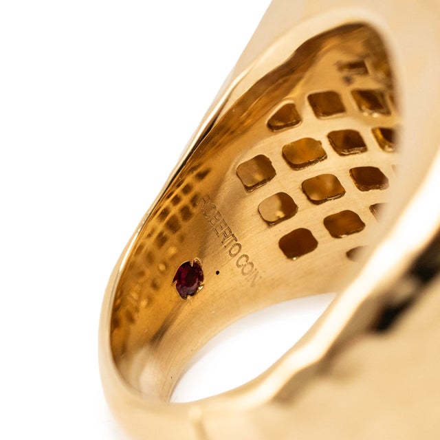 Gold Roberto Coin Martellato 18k Yellow Gold Hammered Dome Ruby Cocktail Ring, Size 6.5 For Sale - Image 8 of 9