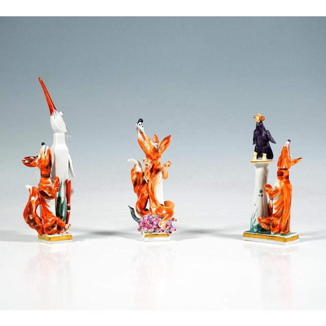 Set of three excellent expressive meissen porcelain figurines: column-shaped animal figures with heads held high, each...
