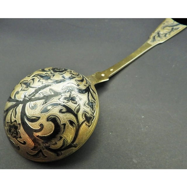 Antique Pierre Queille 950 Sterling Silver Gilt Nielle Ladle Punch Soup 1834 For Sale - Image 9 of 12