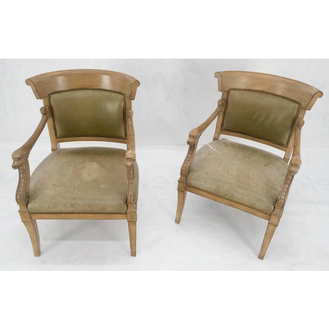 Carved Dolphins Shape Arms Rounded Back Lounge Chairs Leather Upholstery AS IS For Sale - Image 18 of 18